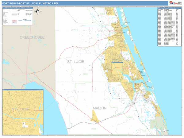Fort Pierce-Port St. Lucie, FL Metro Area Zip Code Map